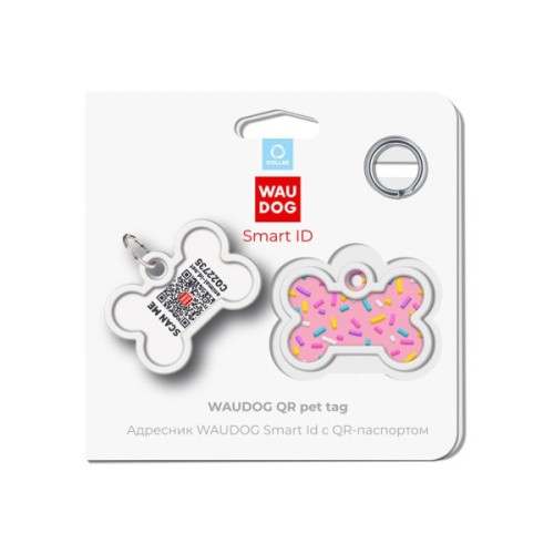 Адресник для тварин WAUDOG Smart ID з QR паспортом "Маршмеллоу", кістка 40х28 мм (0640-0214)