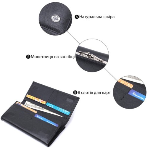 Гаманець ST Leather З кишенею для монет з натуральної шкіри Чорний (22691)