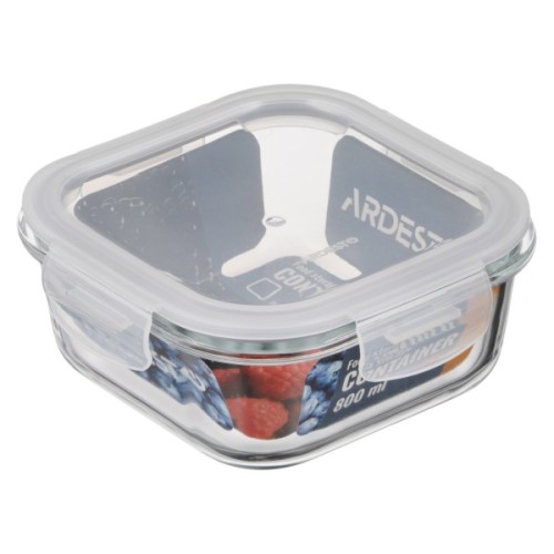 Харчовий контейнер Ardesto Gemini квадратний, 0.8л, боросилікатне скло, прозорий (AR1280BSQ)