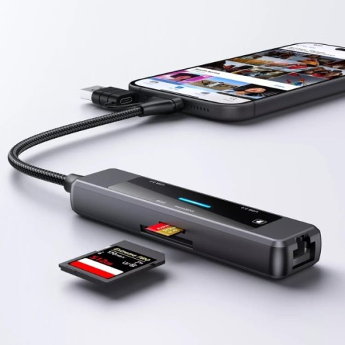 Концентратор XoKo USB-C 5-in-1 USB 3.0 + USB 2.0 + SD/TF + RJ45 100Mbps silver (XK-AC-350)