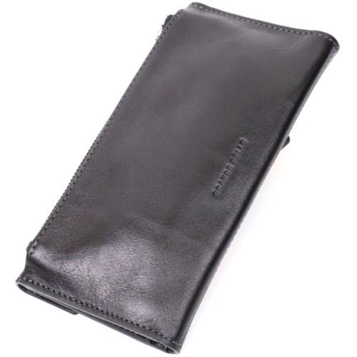 Гаманець Grande Pelle З монетницею зовні з натуральної шкіри Чорний (11646)