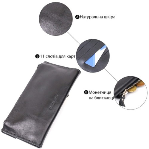 Гаманець Grande Pelle З монетницею зовні з натуральної шкіри Чорний (11646)