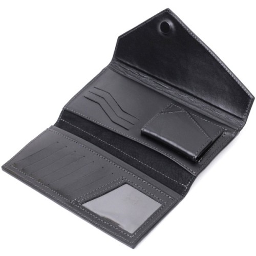 Гаманець Grande Pelle З монетницею зовні з натуральної шкіри Чорний (11646)