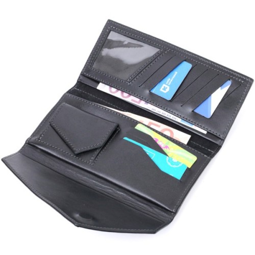 Гаманець Grande Pelle З монетницею зовні з натуральної шкіри Чорний (11646)