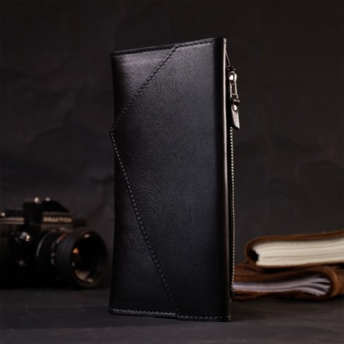 Гаманець Grande Pelle З монетницею зовні з натуральної шкіри Чорний (11646)