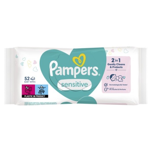 Дитячі вологі серветки Pampers Sensitive 52 шт (8001841041391)