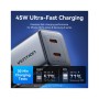 Зарядний пристрій Vention 2xUSB-C PD45W GaN transparent gray (FCFH0-EU)
