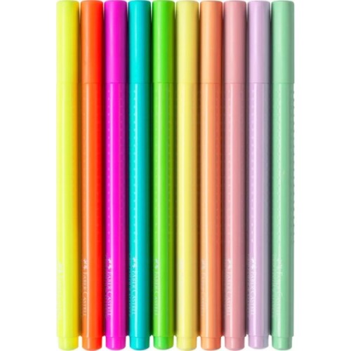 Фломастери Faber-Castell Grip felt-tip pen neon + pastel, тригранні пастельні + неонові, 10 кольорів (30746)