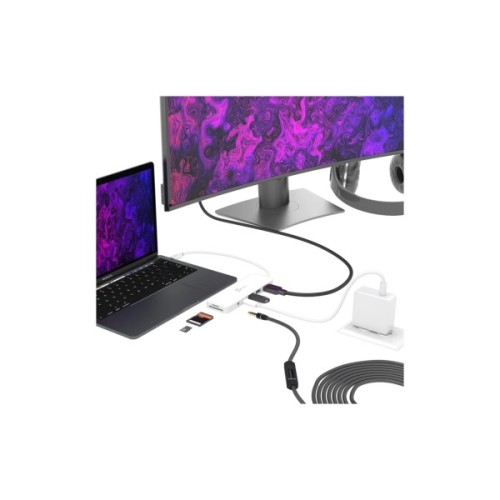 Концентратор J5create USB-C 6-in-1 2xUSB 3.1 + USB-C PD + HDMI + SD/TF + 3.5mm white (JCD373-N)