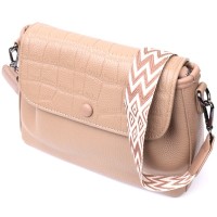 Сумка Vintage Жіноча з фактурним клапаном з натуральної шкіри Пудрова (22329)