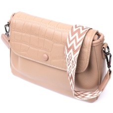 Сумка Vintage Жіноча з фактурним клапаном з натуральної шкіри Пудрова (22329)