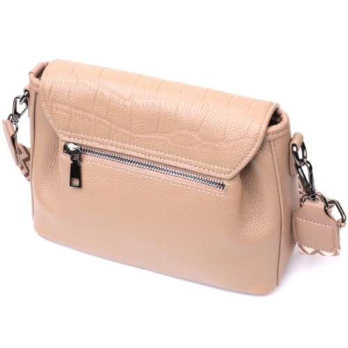 Сумка Vintage Жіноча з фактурним клапаном з натуральної шкіри Пудрова (22329)