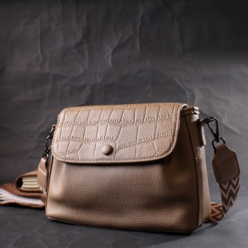 Сумка Vintage Жіноча з фактурним клапаном з натуральної шкіри Пудрова (22329)