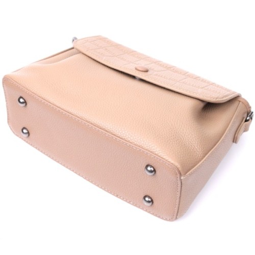 Сумка Vintage Жіноча з фактурним клапаном з натуральної шкіри Пудрова (22329)