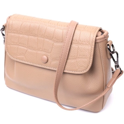 Сумка Vintage Жіноча з фактурним клапаном з натуральної шкіри Пудрова (22329)