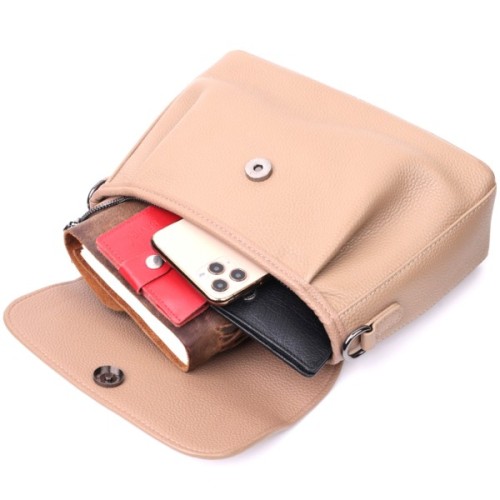 Сумка Vintage Жіноча з фактурним клапаном з натуральної шкіри Пудрова (22329)