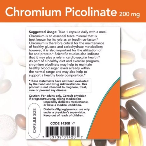 Мінерали Now Foods Піколінат Хрома, 200 мкг, Chromium Picolinate, 100 вегетаріанських до (NF1420)