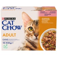 Вологий корм для кішок Purina Cat Chow Adult з лососем і зеленою квасолею 85 гх10 шт (7613036596039)