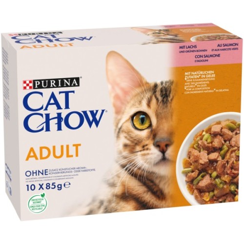 Вологий корм для кішок Purina Cat Chow Adult з лососем і зеленою квасолею 85 гх10 шт (7613036596039)