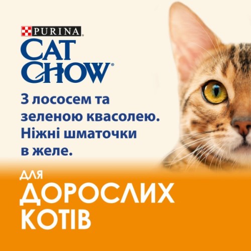 Вологий корм для кішок Purina Cat Chow Adult з лососем і зеленою квасолею 85 гх10 шт (7613036596039)