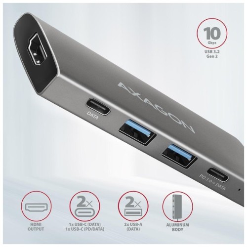 Концентратор AXAGON USB-C to 2xUSB-A + 2xUSB-C + HDMI 0.13m gray (HMC-5G2)