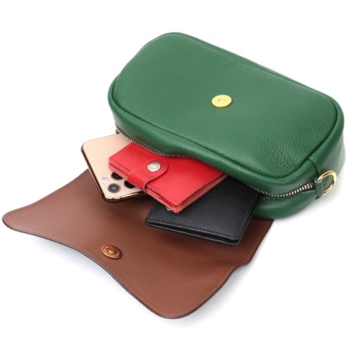 Сумка Vintage Шкіряна жіноча з фігурним клапаном Зелена (22430)