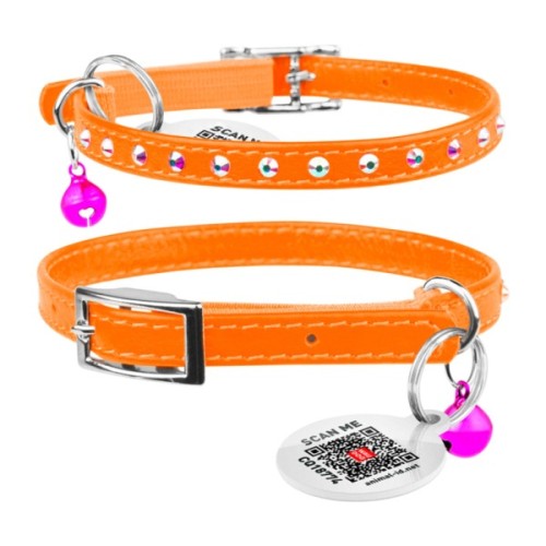 Нашийник для тварин WAUDOG GLAMOUR з резинкою і стразами для кішок (помаранчевий) (32544)