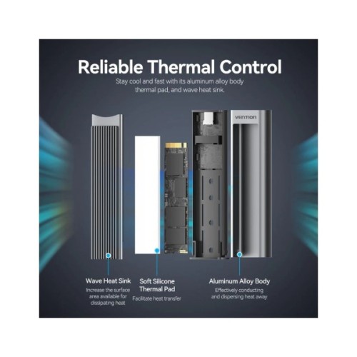 Кишеня зовнішня Vention SSD M.2 (NVME) M-key USB Type-C 3.2 10Gbps Heat Sink Aluminum (KPKH0)