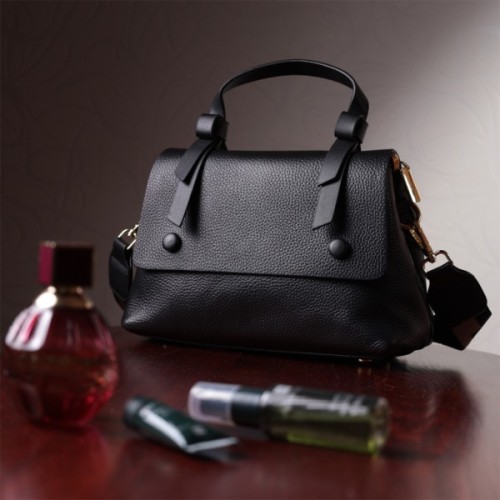 Сумка Vintage Жіноча з короткою ручкою з натуральної шкіри Чорна (22670)