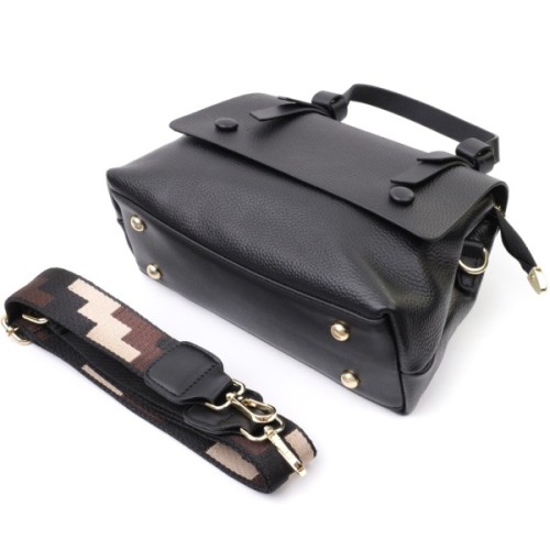 Сумка Vintage Жіноча з короткою ручкою з натуральної шкіри Чорна (22670)