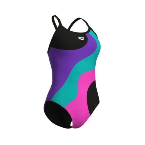 Купальник Arena Multi Slices Swimsuit Lightdro 008094-598 чорний, бузковий, бірюзовий, рожевий 44 (3468337399704)