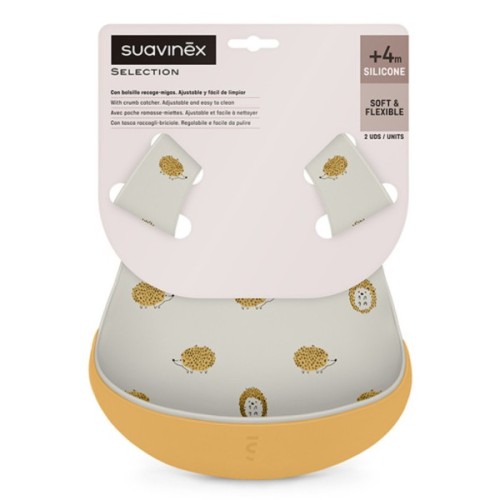 Нагрудничок Suavinex Colour Essence, силіконових, сіро-жовтий (401516)