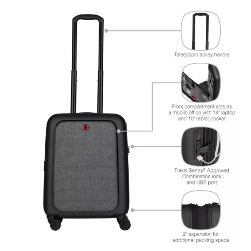 Валіза Wenger Syntry, полікарбонат/поліестер, мала, н/б 16", 4 колеса, чорна (610163)