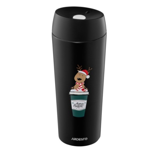 Термокружка Ardesto Coffee Time Reindeer 450мл, нержавіюча сталь, чорний (AR2645RN)
