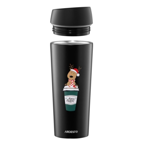 Термокружка Ardesto Coffee Time Reindeer 450мл, нержавіюча сталь, чорний (AR2645RN)