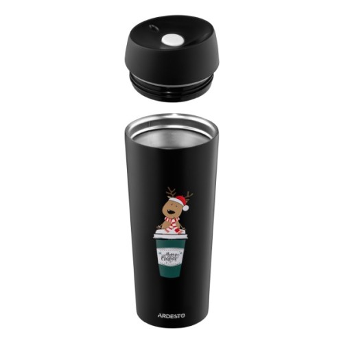 Термокружка Ardesto Coffee Time Reindeer 450мл, нержавіюча сталь, чорний (AR2645RN)