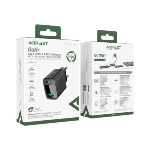 Зарядний пристрій Acefast USB-A 20W + Type-C cable A90 Fast Charger Black (6974316280064)
