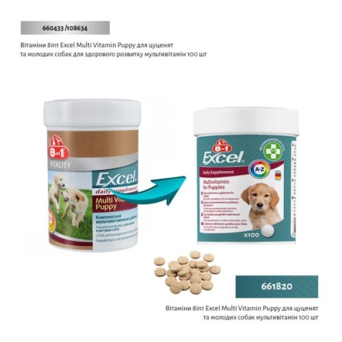 Вітаміни для собак 8in1 Excel Multi Vitamin Puppy мультивітамін 100 шт (4048422183846)