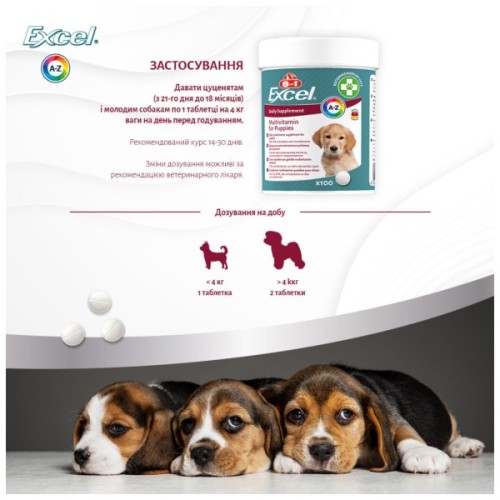 Вітаміни для собак 8in1 Excel Multi Vitamin Puppy мультивітамін 100 шт (4048422183846)