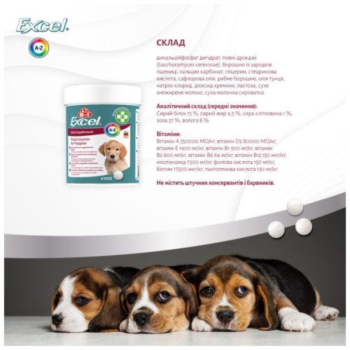 Вітаміни для собак 8in1 Excel Multi Vitamin Puppy мультивітамін 100 шт (4048422183846)
