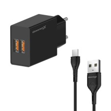 Зарядний пристрій Grand-X CH-15T 5V 2.1A 2USB Black + cable USB -> Type-C (CH-15T)