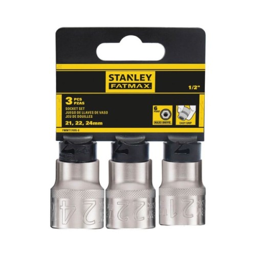 Набір торцевих головок Stanley торцевих 1/2" Maxi Drive, з шестигранним профілем, 3 шт: 21, 22, 24 мм. (FMMT17095-0)