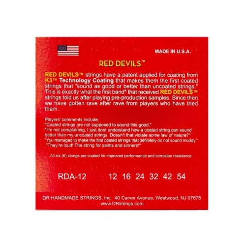 Струни для гітари DR Strings RED DEVILS Acoustic - Light (12-54) (RDA-12)