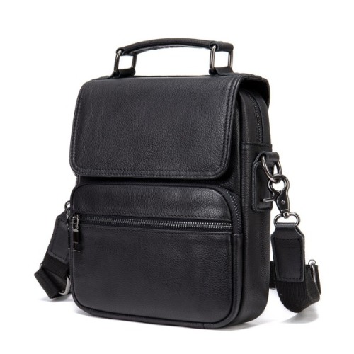 Сумка Vintage Вертикальна чоловіча у м'якій шкірі Чорна (20367)