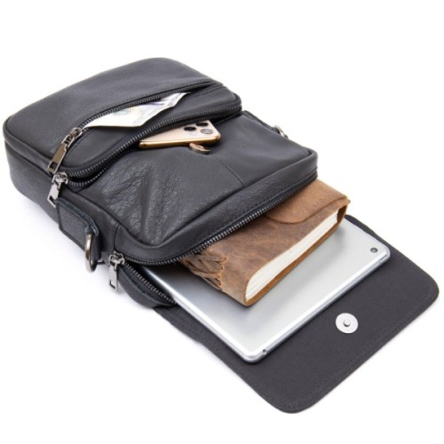 Сумка Vintage Вертикальна чоловіча у м'якій шкірі Чорна (20367)