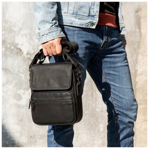 Сумка Vintage Вертикальна чоловіча у м'якій шкірі Чорна (20367)