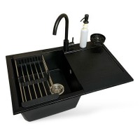 Мийка кухонна Adamant Horizon чорний + змішувач + дозатор + ополіскувач склянок + коланд (4824296106303)