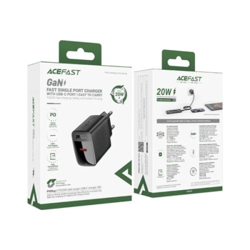 Зарядний пристрій Acefast USB-C 20W + Type-C cable A82 Fast Charger Black (6974316280057)