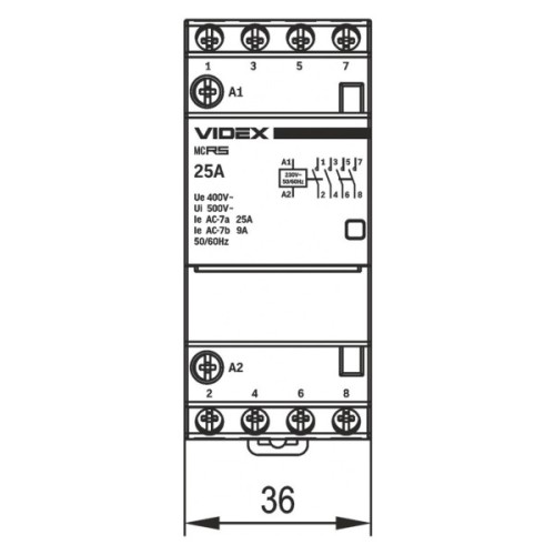 Контактор Videx 4п 25А 4НВ VF-RS-MC4O-25 RESIST
