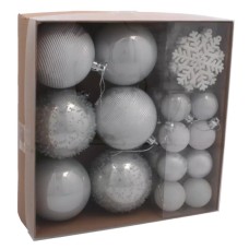 Ялинкова іграшка Chomik пластикові Кульки, сніжинки 30 шт, срібні (5900779895324_1)